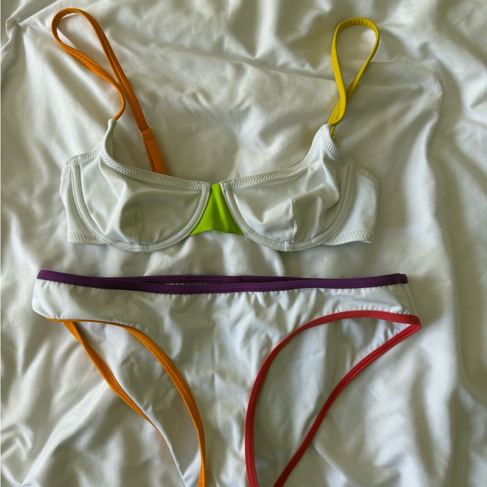 SOLID & STRIPED White Bikini with Colorful Accents